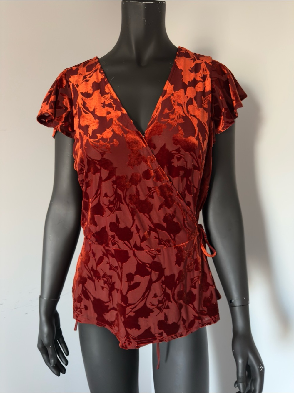 Banana Republic Burnout Velvet Floral Wrap Blouse Red Size L